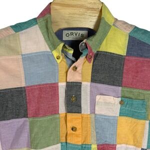 Orvis Men Medium Patchwork/ Quilted Colourful 1/2 Button Collared Polo Shirt